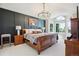 Spacious bedroom featuring a large bed, decorative lighting and a large bay window at 11513 Greenbriar Ln, Parker, CO 80138