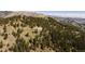 Wide aerial shot of the property with trees, mountains, and distant houses at 1426 Rembrandt Rd, Boulder, CO 80302
