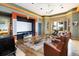 Cozy living room with a home theater setup, wood-burning stove, and scenic views at 1426 Rembrandt Rd, Boulder, CO 80302