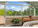 Close up of a well-lit bedroom with mountain views, featuring a table and potted plant in front of the window at 831 Crescent Dr, Boulder, CO 80303