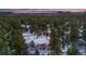 Aerial view of a house in a snowy wooded neighborhood at 1151 Kenosha Dr, Larkspur, CO 80118