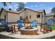 Inviting backyard firepit with stone surround and Adirondack chairs, perfect for outdoor gatherings at 1151 Kenosha Dr, Larkspur, CO 80118