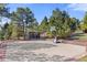 Private basketball court surrounded by mature trees, offering a great space for recreation and outdoor activities at 7570 Windford, Parker, CO 80134