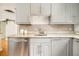 Cozy kitchen featuring granite countertops, light gray cabinets and stainless steel dishwasher at 730 Cook St, Denver, CO 80206
