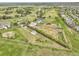Expansive aerial view of a property showcasing its open land, outbuildings, and proximity to neighborhood homes at 8236 S Ireland Way, Aurora, CO 80016