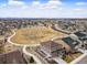 A stunning aerial view shows the layout of this home in a desirable neighborhood with spacious yards and nearby walking paths at 745 Penstemon Dr, Henderson, CO 80640