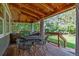 Inviting covered back porch with wood ceiling, string lights, and comfortable seating at 11930 E Lake Cir, Greenwood Village, CO 80111
