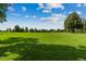 Expansive green field under a bright blue sky dotted with fluffy white clouds at 11930 E Lake Cir, Greenwood Village, CO 80111
