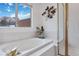 Bathroom with a large bathtub, separate shower, and views at 10576 Roxborough Dr, Littleton, CO 80125