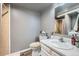 Clean bathroom with updated vanity and shower at 1584 S Vaughn Cir, Aurora, CO 80012