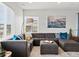 Cozy living room featuring a comfortable sectional sofa, decorative pillows, and ample natural light from a large window at 3368 Cranston Cir, Highlands Ranch, CO 80126