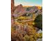 A serene landscape nestled between dramatic red rock formations and filled with golden shrubs at 6835 Surrey Trl, Littleton, CO 80125