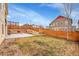 A spacious fenced backyard with a lawn and concrete patio at 1706 Ghost Dance Cir, Castle Rock, CO 80108