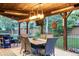Covered outdoor dining area with comfortable seating, a ceiling fan, and a mounted TV at 10188 Stephen Pl, Highlands Ranch, CO 80130
