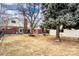 Expansive backyard featuring a red brick home, mature trees, a blue patio and a large, well-maintained lawn at 3308 S Birch St, Denver, CO 80222