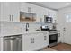 Modern kitchen featuring white shaker cabinets, stainless steel appliances, and a farmhouse sink at 2785 S Linley Ct, Denver, CO 80236