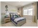 Charming bedroom featuring a gray bed frame, dinosaur-themed decor, and a bright window with mountain views at 4621 Cattle Cross Trl, Castle Rock, CO 80104