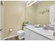 Cozy half bathroom with a toilet and sink with neutral colors at 8312 S Saulsbury St # C, Littleton, CO 80128
