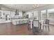 Modern kitchen features white cabinets, stainless appliances, and a spacious island with seating at 2230 Rim Ridge Dr, Castle Pines, CO 80108