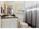 Bathroom featuring a vanity, toilet, mirror, and shower/tub combination at 4736 S Buchanan St, Aurora, CO 80016