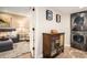 Finished basement area with living space, laundry, and stylish decor at 1419 N Adams St, Denver, CO 80206