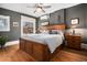 Bedroom with a hardwood floor, ceiling fan, large bed and outside view at 1419 N Adams St, Denver, CO 80206