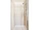 Walk-in shower with tiled walls, a modern shower head, and a built-in caddy for toiletries at 7382 E 8Th Pl, Denver, CO 80230
