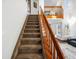 Bright and airy home featuring a carpeted staircase with wood railing and open views of the living space at 5557 S Simms Way, Littleton, CO 80127