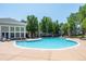Inviting community pool surrounded by lounge chairs, well-maintained landscaping, and lush trees at 5255 Memphis St # 811, Denver, CO 80239