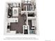 Rendering of floor plan with open-concept living space, kitchen, bath, and a bedroom with walkout patio at 1634 N Sheridan Blvd # 202, Denver, CO 80204