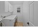 Functional laundry room with modern washer and dryer, and ample storage space at 10383 Erin Pl, Lone Tree, CO 80124