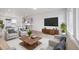 Open concept living room view features modern furnishings and open view to the kitchen at 22103 E 38Th Pl, Aurora, CO 80019