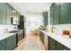 Modern kitchen with green cabinets, stainless steel appliances, and hardwood flooring at 3600 N Race St, Denver, CO 80205