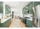 Bright kitchen with green cabinets, stainless steel appliances, and hardwood flooring at 3600 N Race St, Denver, CO 80205