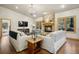 Spacious living room with a stone fireplace, hardwood floors, and comfortable seating at 20190 Deer Shadow Way, Monument, CO 80132
