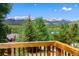 Scenic mountain views from the outdoor deck framed by lush greenery at 422 Fairview Blvd, Breckenridge, CO 80424