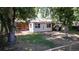 A serene backyard featuring mature trees, a cozy patio, and a well-maintained lawn at 8438 Ames St, Arvada, CO 80003