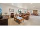 Spacious living room featuring a comfortable brown leather sofa, coffee table, and stylish decor at 5029 Silver Hare Ct, Castle Rock, CO 80104