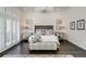 Serene main bedroom with a plush bed, window shutters, and dark hardwood floors at 52 Sedgwick Dr, Cherry Hills Village, CO 80113