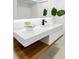 Modern bathroom vanity featuring a white countertop, sleek sink, and minimalist decor for a clean aesthetic at 1518 S Columbine St, Denver, CO 80210