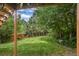 Lush backyard with a well-manicured lawn, mature trees, and a wooden fence for added privacy at 611 Branding Iron Ln, Castle Rock, CO 80104
