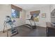 Home gym featuring natural light, exercise equipment, and rubber flooring at 10525 Sunshower Pl, Highlands Ranch, CO 80126