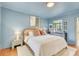 Serene bedroom with blue walls, hardwood floors, a cozy bed, and natural light from the window at 1226 Dexter St, Denver, CO 80220