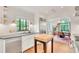 A modern kitchen connects to a breakfast nook with stainless steel appliances and a butcher block island at 1226 Dexter St, Denver, CO 80220