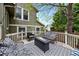 Inviting back deck featuring comfortable outdoor seating, a fire pit, and a stylish black and white rug at 11245 San Joaquin Rdg, Littleton, CO 80127