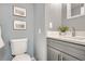 Modern bathroom featuring stylish vanity, toilet, and neutral tones for a spa-like feel at 2729 E Geddes Pl, Centennial, CO 80122