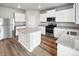 Modern kitchen with white cabinetry, granite countertops, stainless steel appliances, and island at 2235 Alyssa St, Fort Lupton, CO 80621