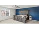 Bedroom features a custom blue accent wall and a ceiling fan at 6024 High Timber Cir, Castle Rock, CO 80104