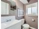 Bright bathroom features a white vanity, a mirror, and a toilet at 1207 S Memphis St, Aurora, CO 80017
