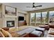 Spacious living room with a fireplace and comfortable leather furniture at 7999 S Blackstone Pkwy, Aurora, CO 80016